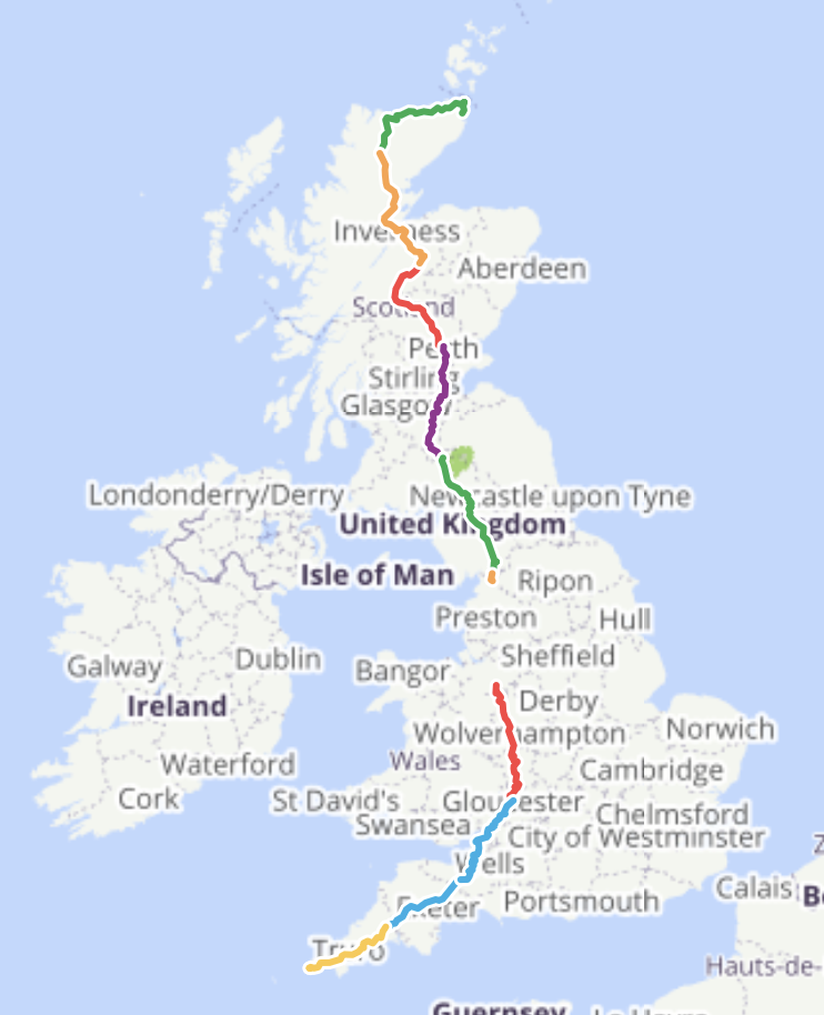 Map of LEJOG route