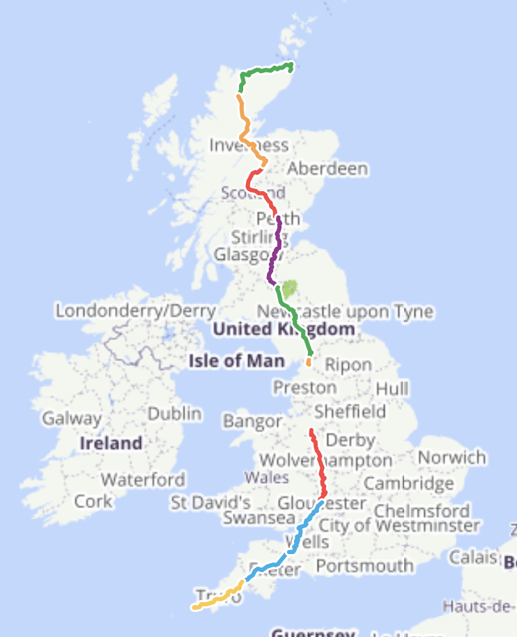 LEJOG route map