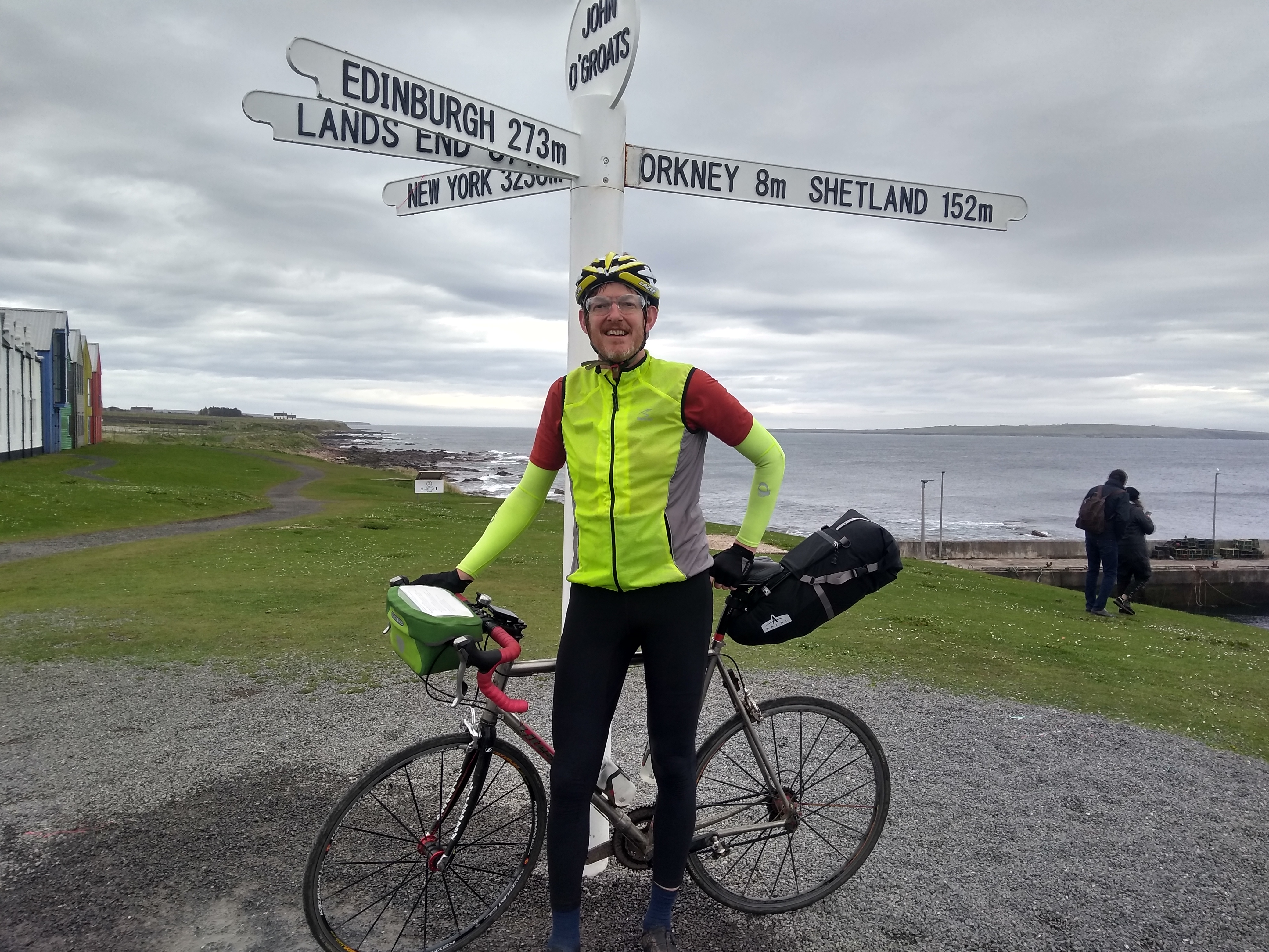 Simeon by the John O'Groats sign