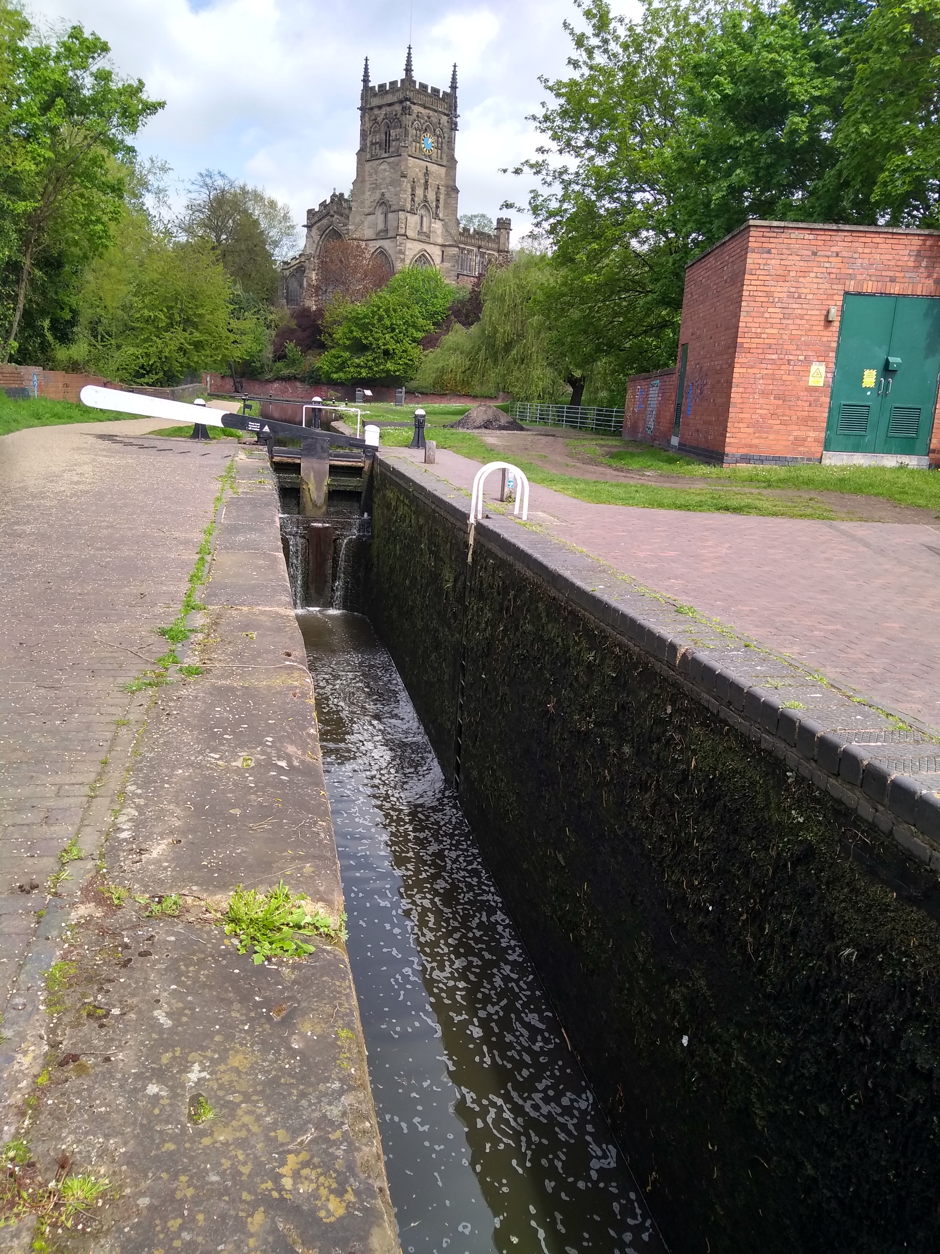 Lock at Kidderminster with cathedral in background