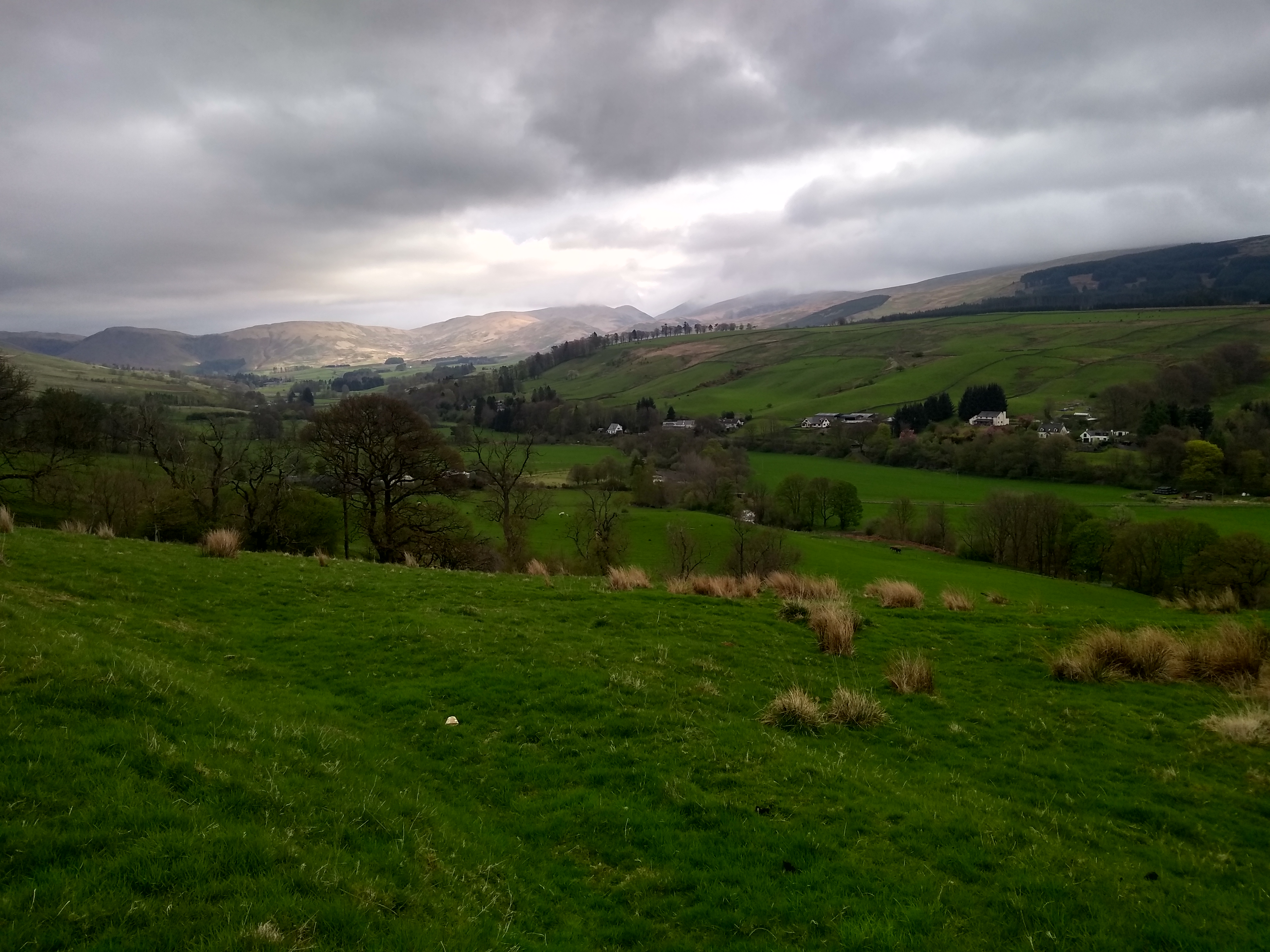 Pastures with dark cloud above