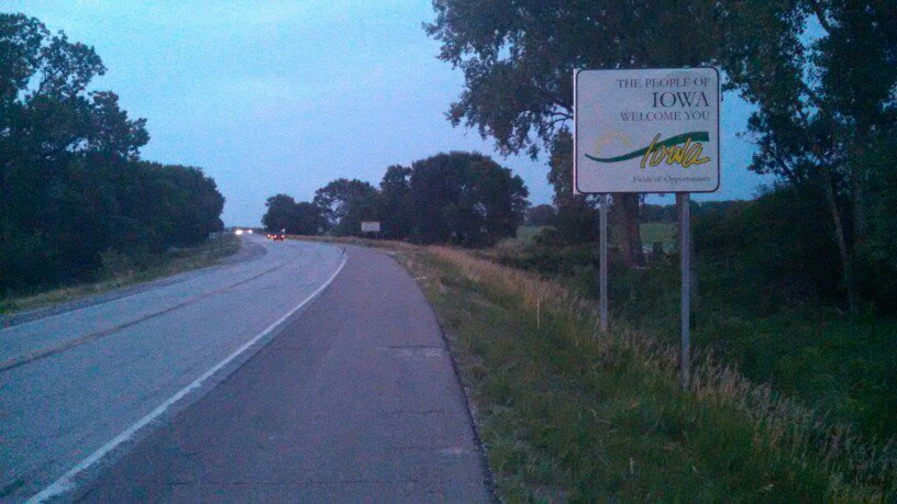 Into Iowa in the dark